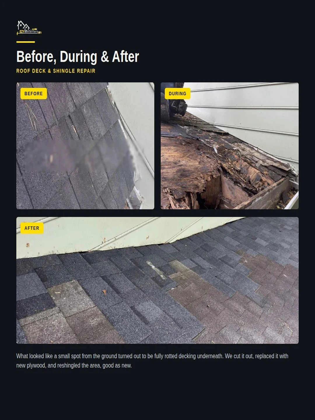 Rotted Roof Decking Replacement and Shingle Repair project photo